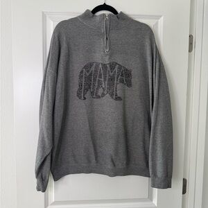 Jerzees Gray Crew Neck Sweater with Bear Design